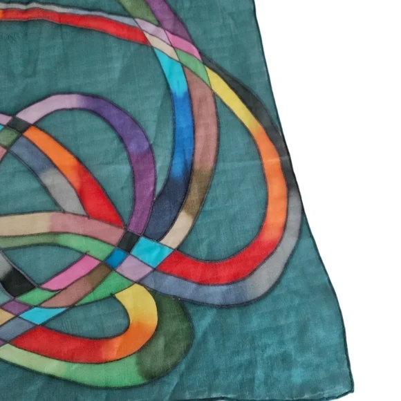 Colorful Abstract 100% Silk Oblong Scarf - Picture 2 of 7
